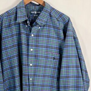 Ralph Lauren Big Shirt Plaid Button Down Shirt Men's XX Large Blue Green Cotton